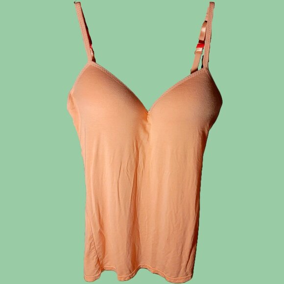Modal Tank Top with Built-in Bra - Peach - Large - Adjustable Spaghetti Straps - Picture 2 of 5